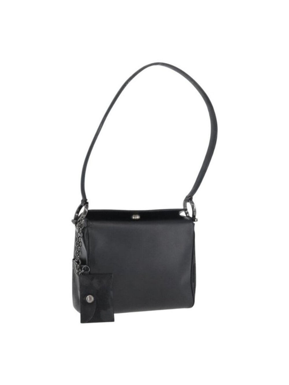 Authentic Salvatore Ferragamo Gancini Shoulder Bag Leather Black Silver